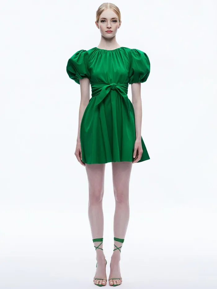 Womens Dresses Alice Olivia Kylan Puff Sleeve Mini Dress Emerald