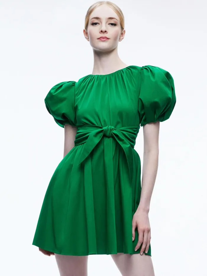 Womens Dresses Alice Olivia Kylan Puff Sleeve Mini Dress Emerald
