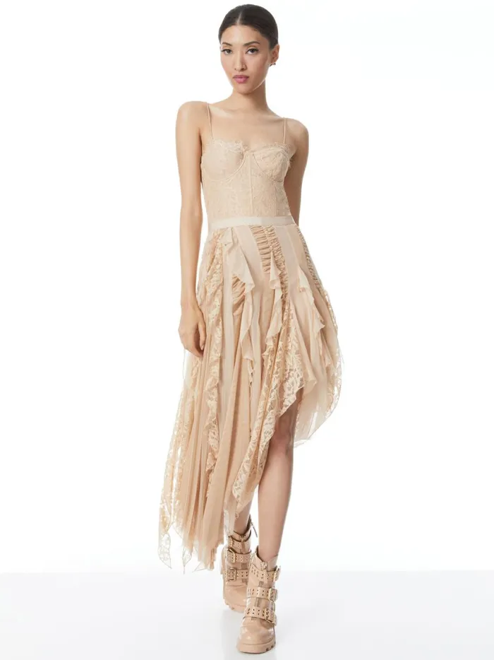 Womens Dresses Alice Olivia Maritza Bustier Asymmetric Midi Dress Almond