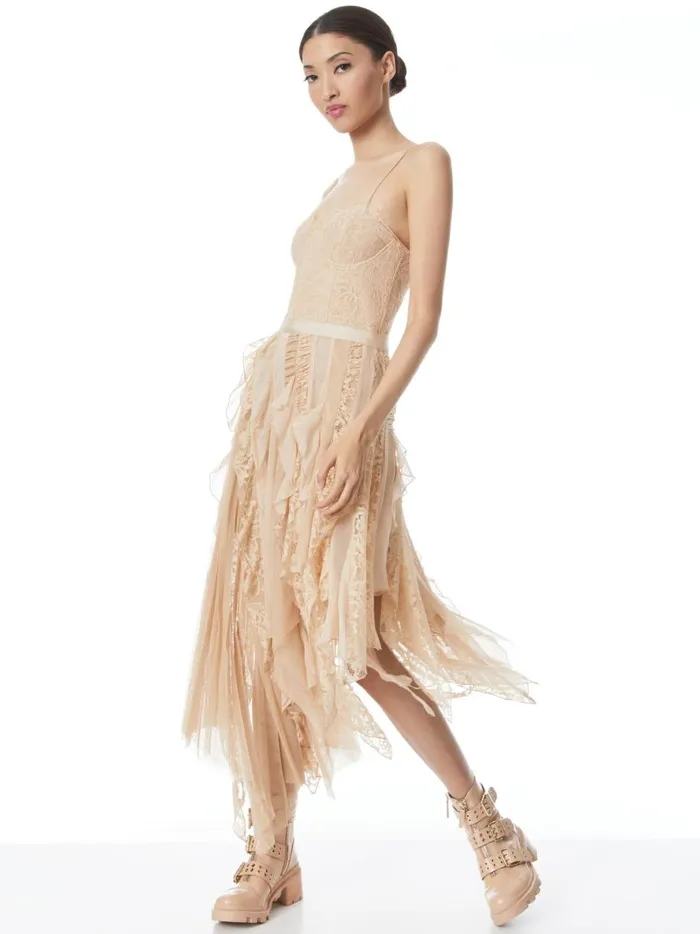 Womens Dresses Alice Olivia Maritza Bustier Asymmetric Midi Dress Almond