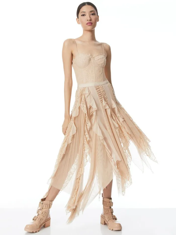 Womens Dresses Alice Olivia Maritza Bustier Asymmetric Midi Dress Almond