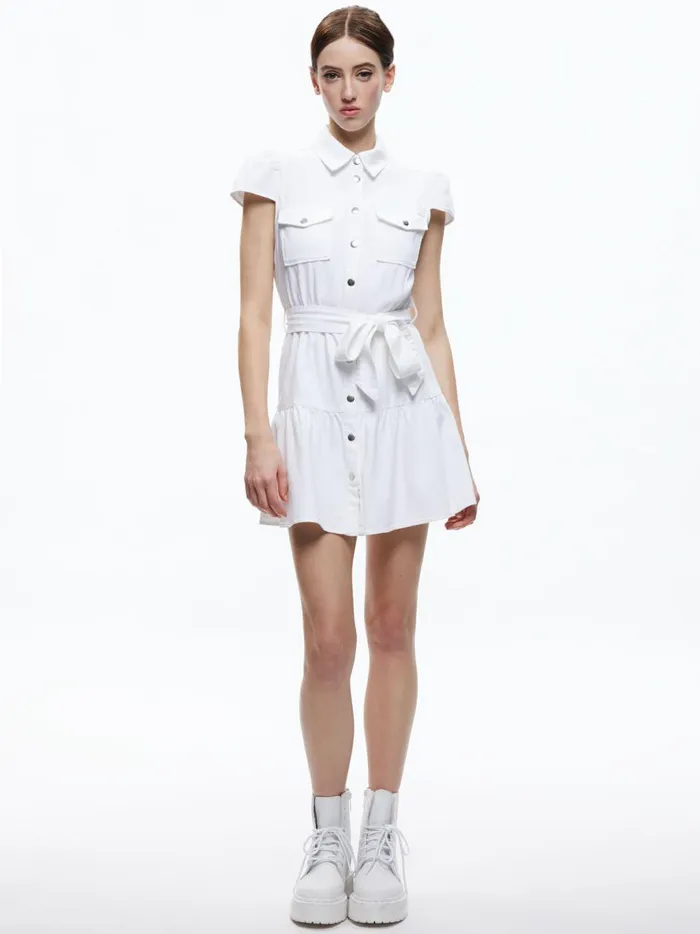 Womens Dresses Alice Olivia Miranda Mini Denim Dress White