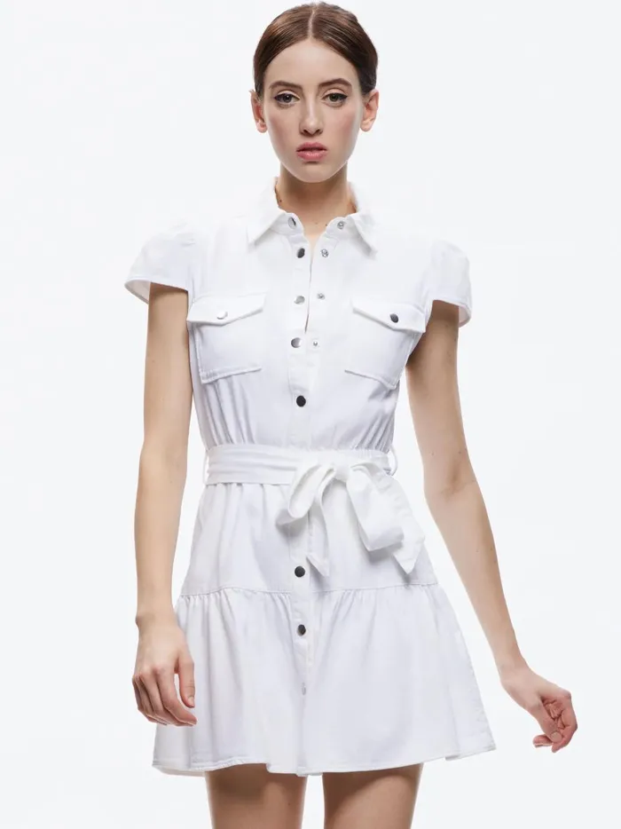 Womens Dresses Alice Olivia Miranda Mini Denim Dress White