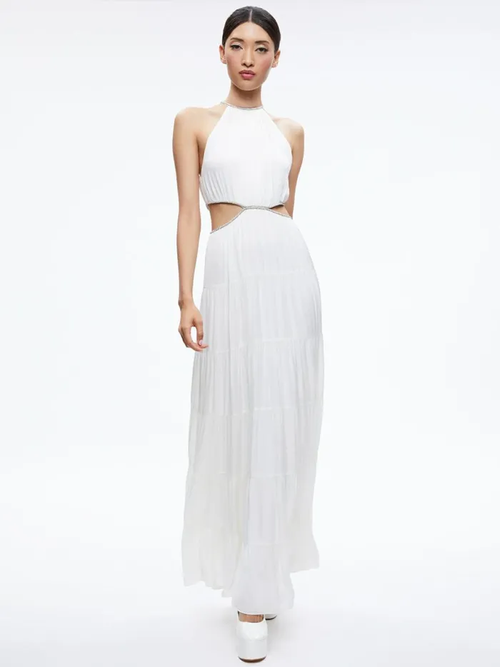 Womens Dresses Alice Olivia Myrtice Embellished Cut Out Maxi Dress Off White