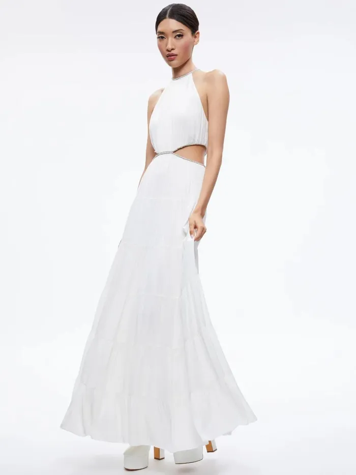 Womens Dresses Alice Olivia Myrtice Embellished Cut Out Maxi Dress Off White