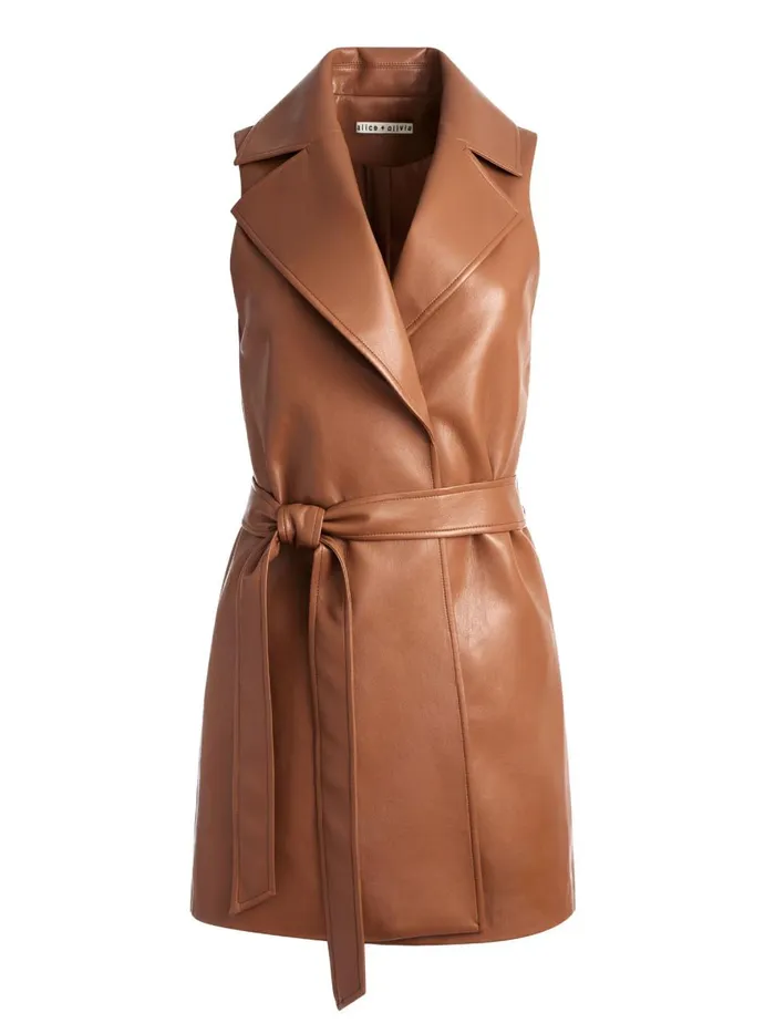 Womens Dresses Alice Olivia Rozlynn Vegan Leather Belted Vest Camel