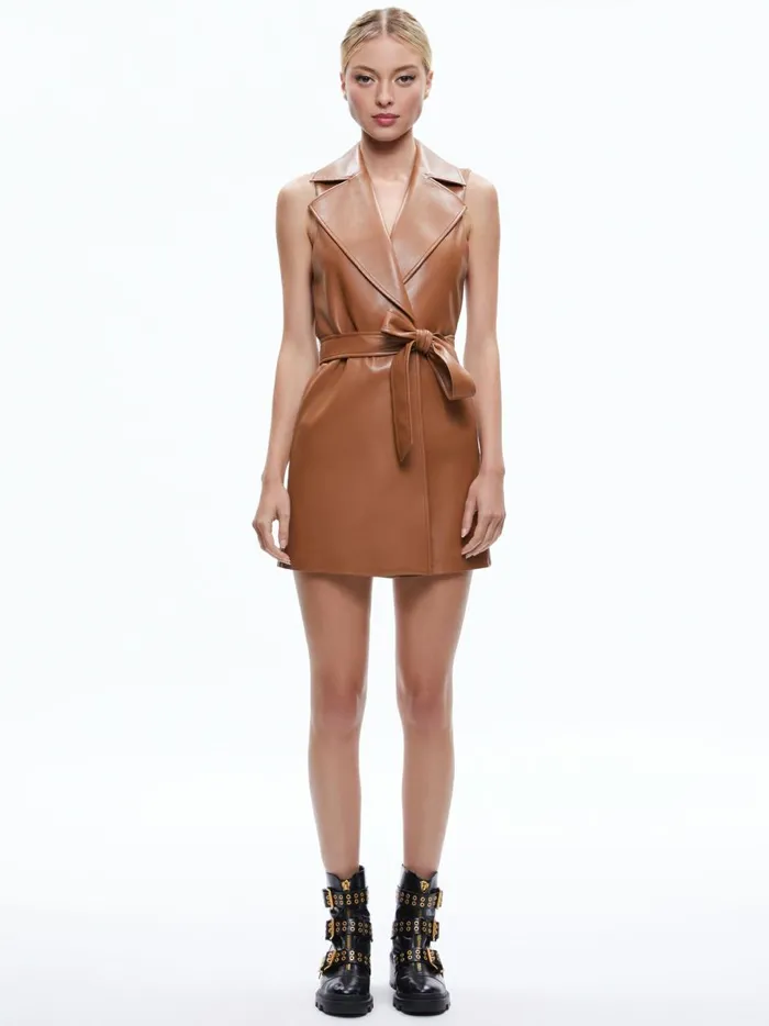 Womens Dresses Alice Olivia Rozlynn Vegan Leather Belted Vest Camel