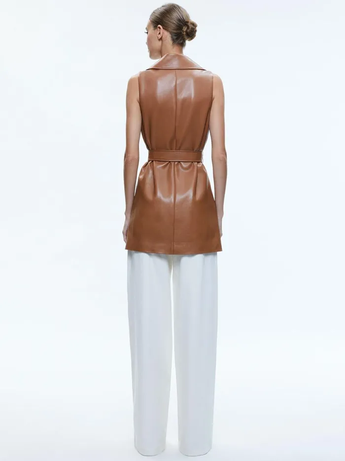 Womens Dresses Alice Olivia Rozlynn Vegan Leather Belted Vest Camel