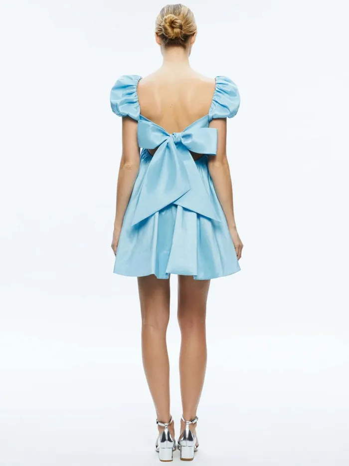 Womens Dresses Alice Olivia Sharilyn Bubble Sleeve Tie Back Mini Dress Ice