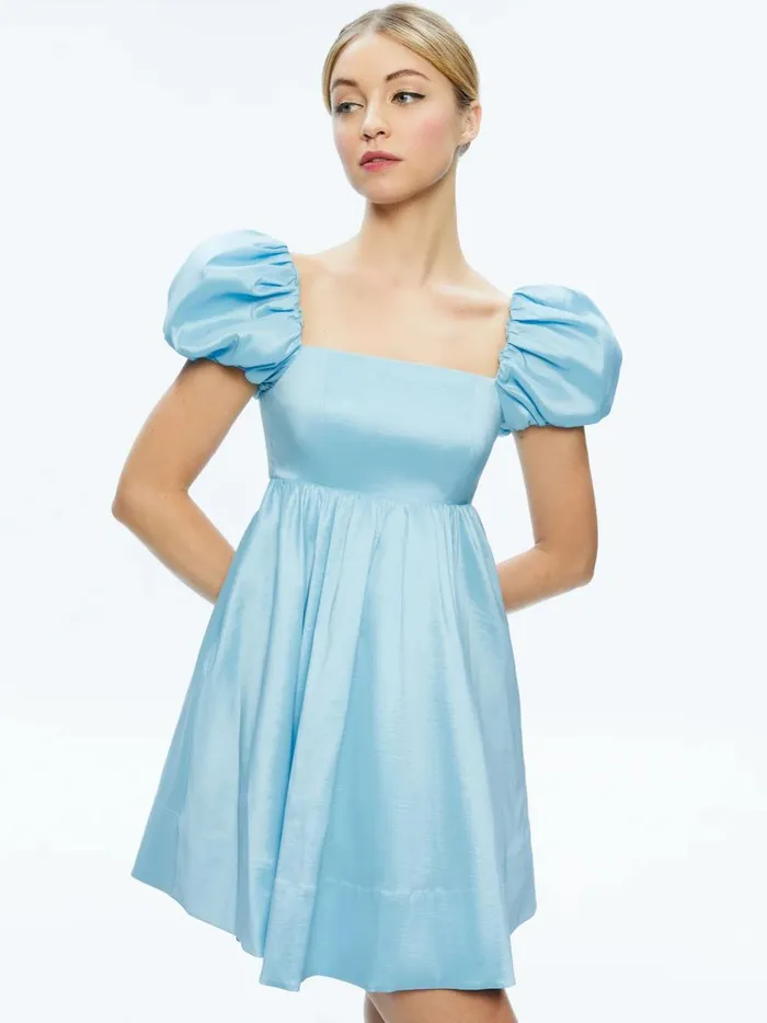 Womens Dresses Alice Olivia Sharilyn Bubble Sleeve Tie Back Mini Dress Ice