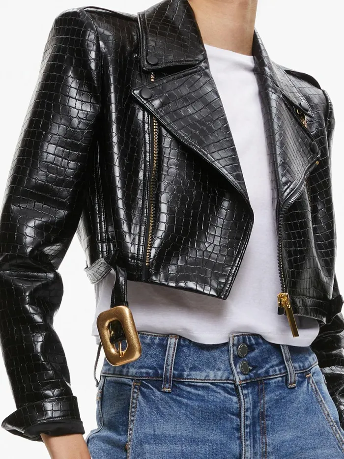 Womens Jackets Coats Alice Olivia Krishna Cropped Moto Vegan Leather Jacket Black