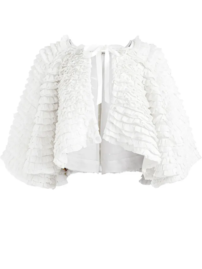 Womens Jackets Coats Alice Olivia Loree Ruffle Tie Front Cropped Jacket White