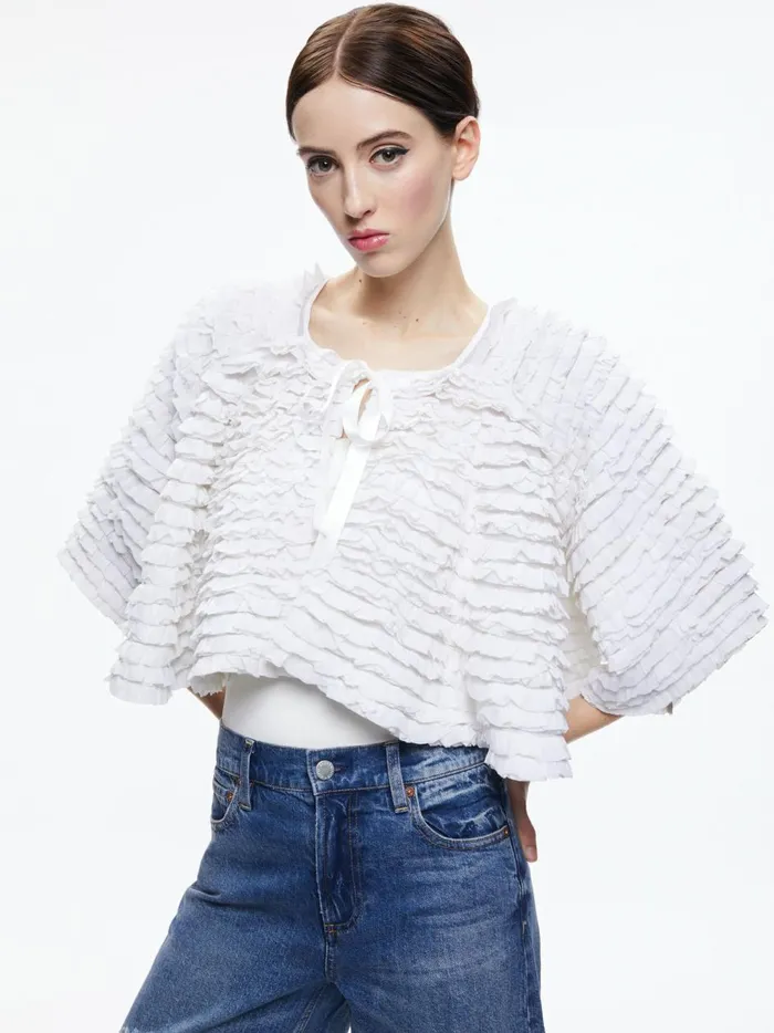 Womens Jackets Coats Alice Olivia Loree Ruffle Tie Front Cropped Jacket White