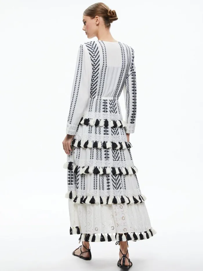 Womens Jackets Coats Alice Olivia Talia Drawstring Tiered Tassel Kimono Ecrublack