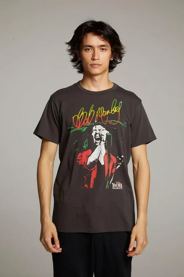 WomensMens Chaser Brand Music Bob Marley Live On Stage Crew Neck Tee