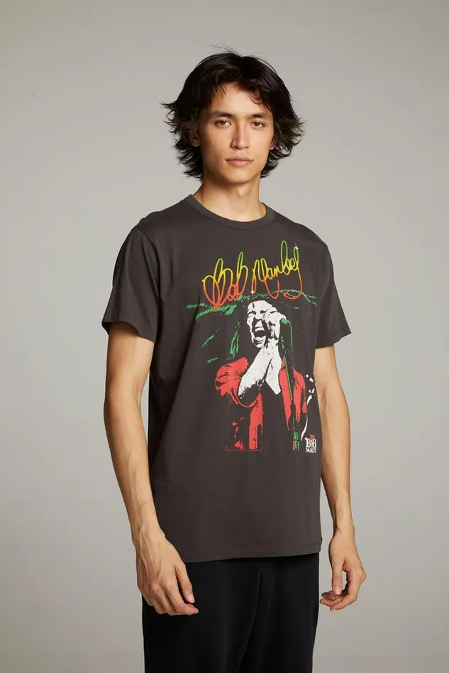 WomensMens Chaser Brand Music Bob Marley Live On Stage Crew Neck Tee