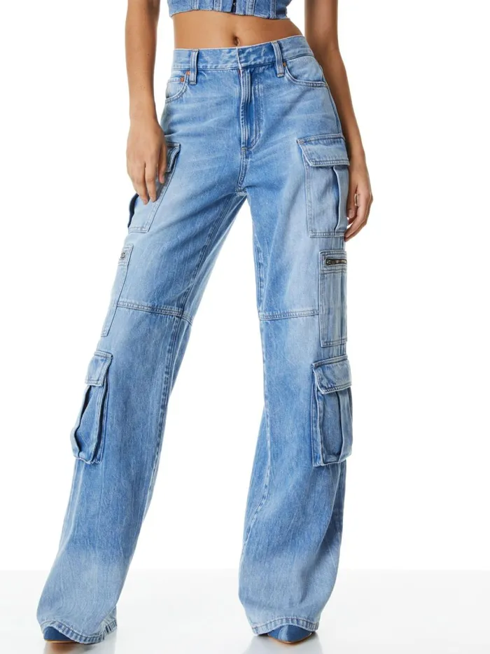 Womens Pants Alice Olivia Cay Baggy Cargo Jeans Brea Blue