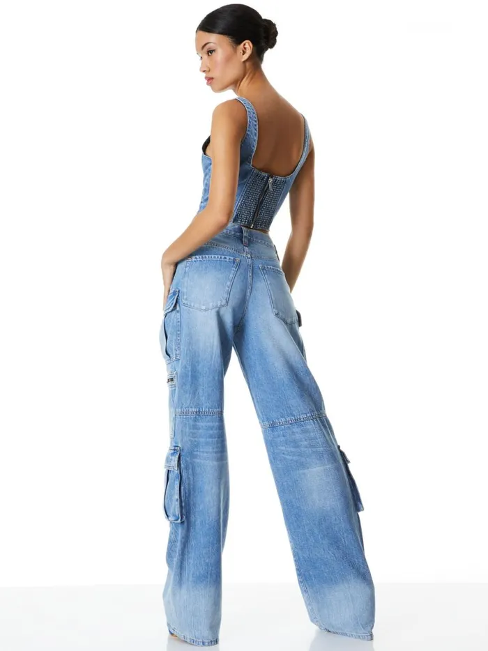 Womens Pants Alice Olivia Cay Baggy Cargo Jeans Brea Blue