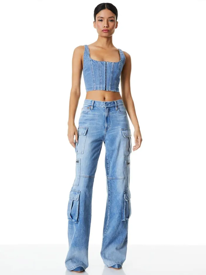Womens Pants Alice Olivia Cay Baggy Cargo Jeans Brea Blue