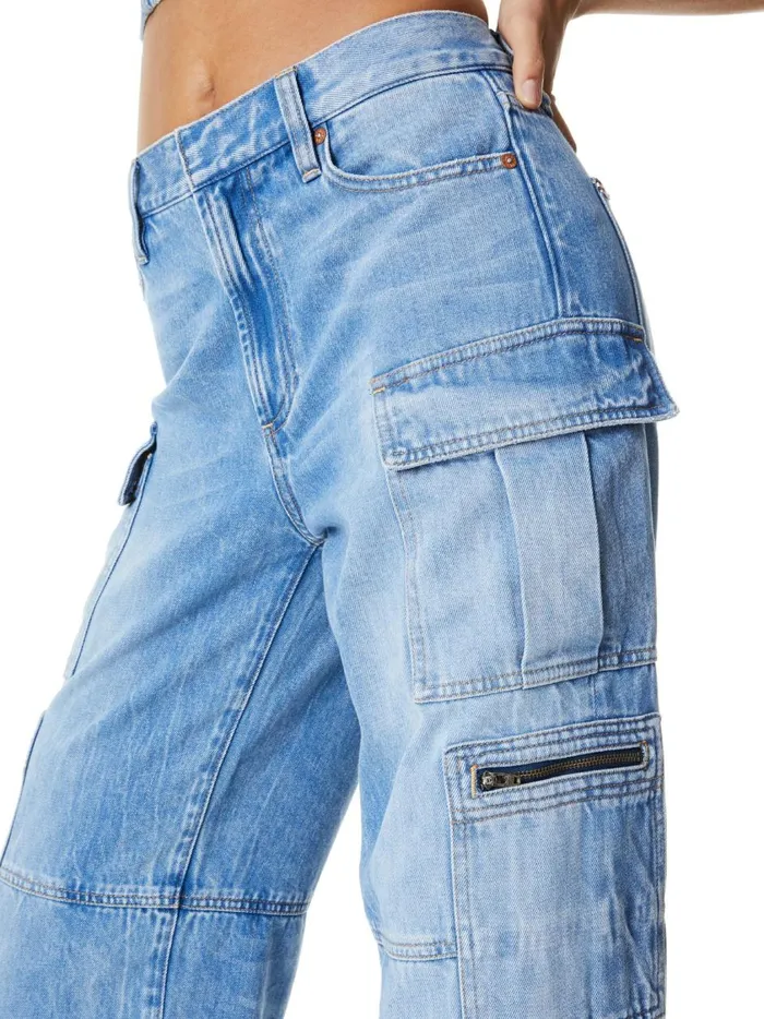 Womens Pants Alice Olivia Cay Baggy Cargo Jeans Brea Blue