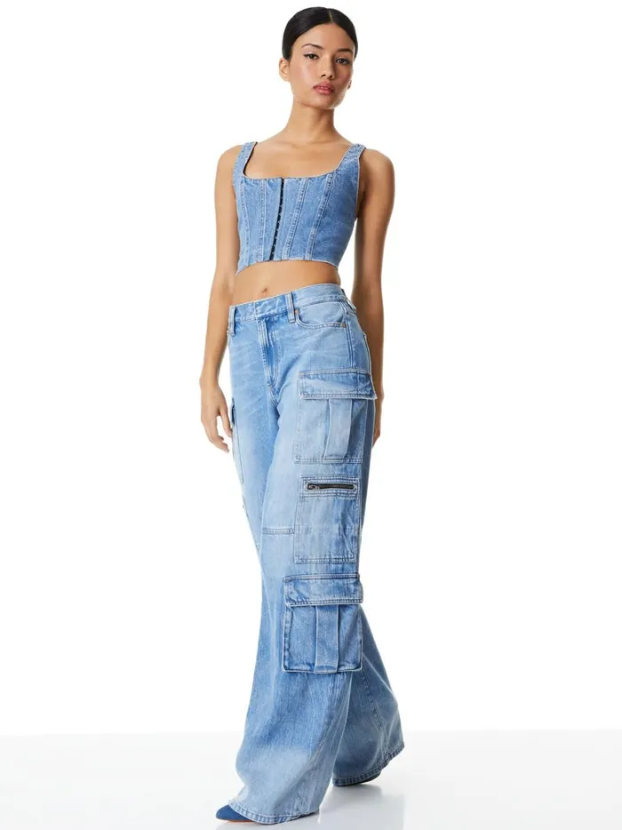 Womens Pants Alice Olivia Cay Baggy Cargo Jeans Brea Blue