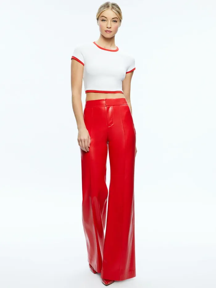 Womens Pants Alice Olivia Dylan High Waisted Vegan Leather Wide Leg Pant Bright Ruby Womens Pants Alice Olivia Dylan High Waisted Vegan Leather Wide Leg Pant Bright Ruby