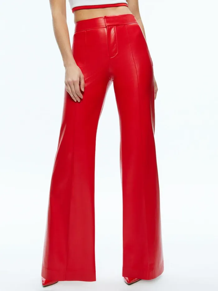 Womens Pants Alice Olivia Dylan High Waisted Vegan Leather Wide Leg Pant Bright Ruby