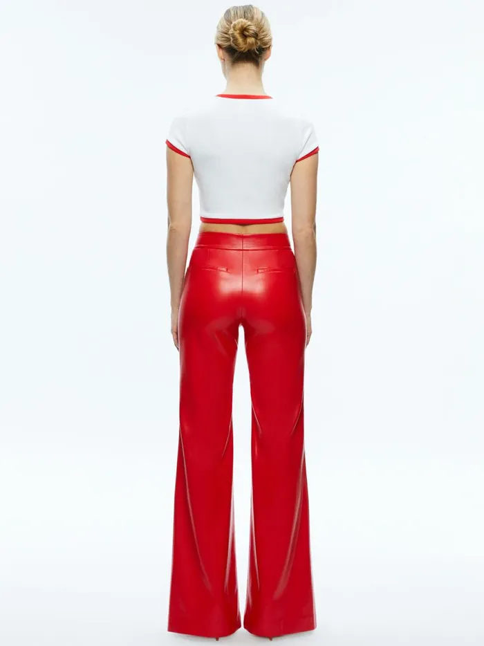 Womens Pants Alice Olivia Dylan High Waisted Vegan Leather Wide Leg Pant Bright Ruby