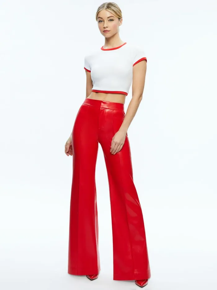 Womens Pants Alice Olivia Dylan High Waisted Vegan Leather Wide Leg Pant Bright Ruby