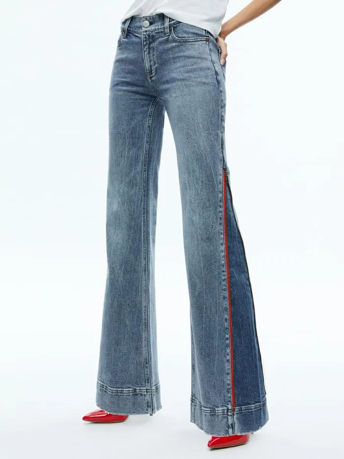 Womens Pants Alice Olivia Rey Side Zipper Wide Leg Jean Sadie Lt Vint Bluebrt Ruby