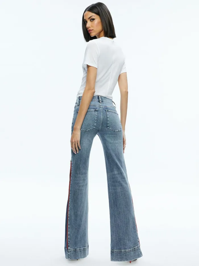 Womens Pants Alice Olivia Rey Side Zipper Wide Leg Jean Sadie Lt Vint Bluebrt Ruby