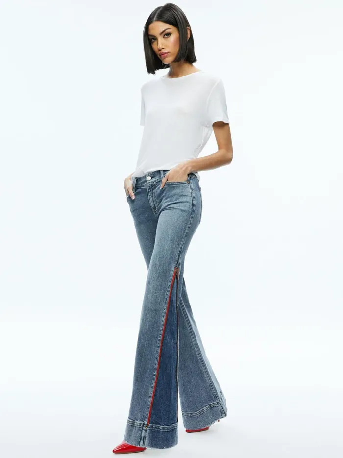 Womens Pants Alice Olivia Rey Side Zipper Wide Leg Jean Sadie Lt Vint Bluebrt Ruby