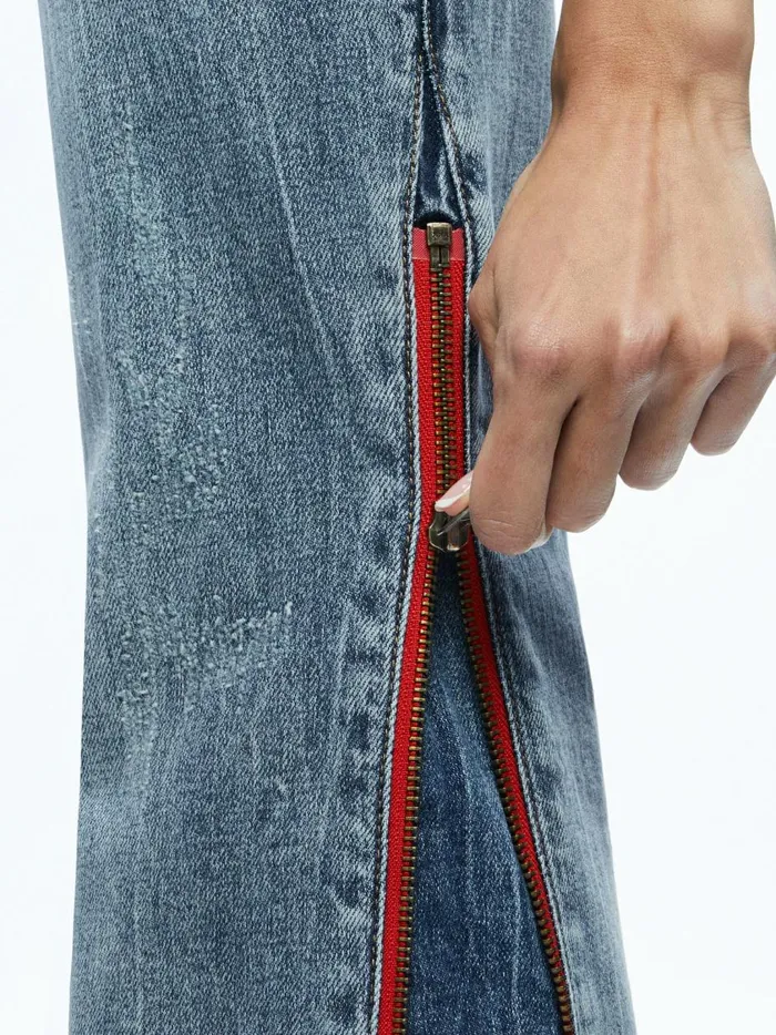 Womens Pants Alice Olivia Rey Side Zipper Wide Leg Jean Sadie Lt Vint Bluebrt Ruby
