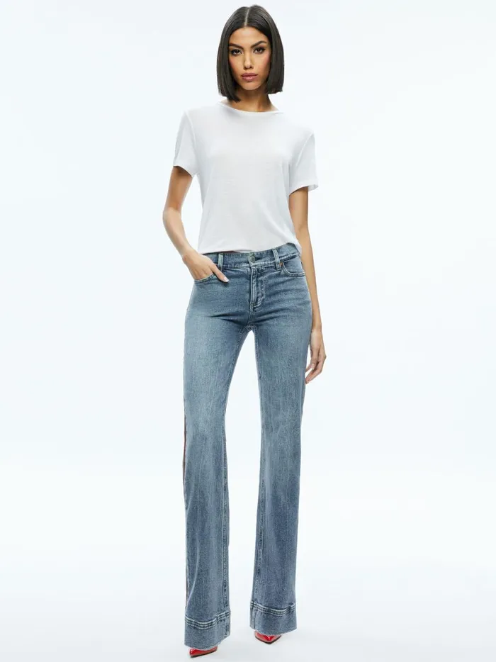 Womens Pants Alice Olivia Rey Side Zipper Wide Leg Jean Sadie Lt Vint Bluebrt Ruby