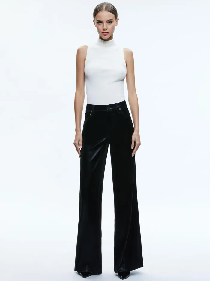 Womens Pants Alice Olivia Trish Shiny Vegan Leather Baggy Pant Black