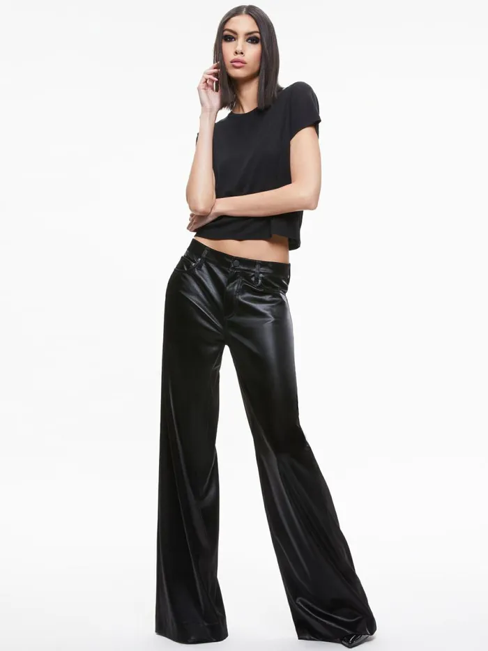Womens Pants Alice Olivia Trish Shiny Vegan Leather Baggy Pant Black