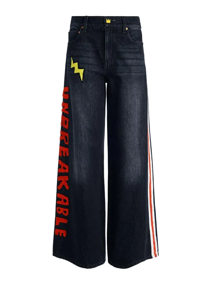 Womens Pants Alice Olivia X Basquiat Trish Jean Maya Charcoal Black