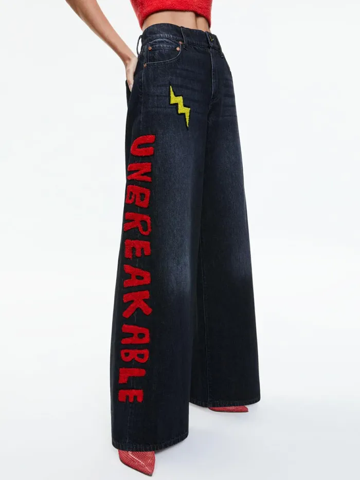 Womens Pants Alice Olivia X Basquiat Trish Jean Maya Charcoal Black