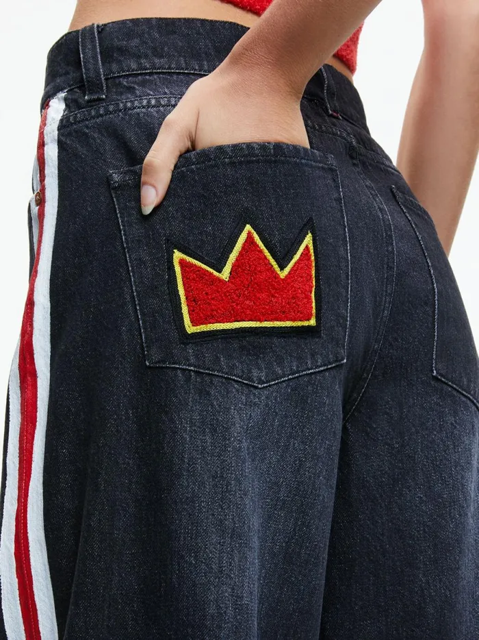 Womens Pants Alice Olivia X Basquiat Trish Jean Maya Charcoal Black