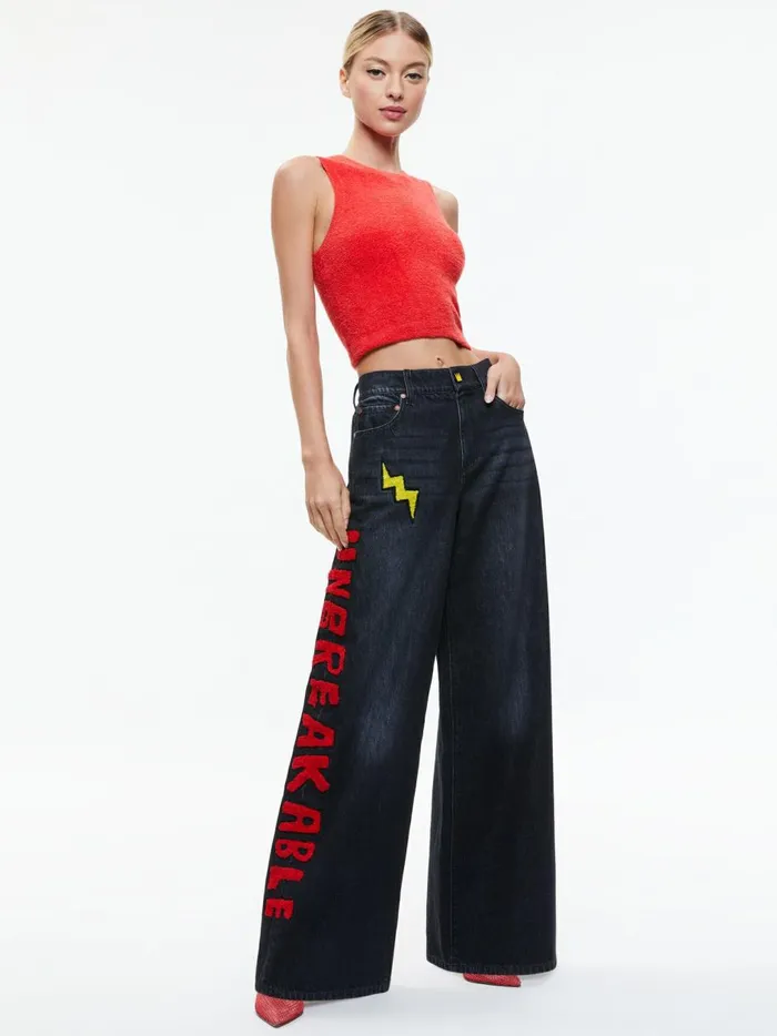 Womens Pants Alice Olivia X Basquiat Trish Jean Maya Charcoal Black