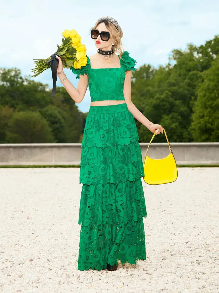 Womens Skirts Alice Olivia Jia Eyelet Tiered Ruffle Maxi Skirt Emerald