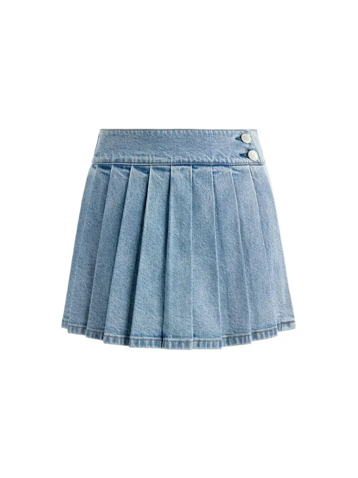 Womens Skirts Alice Olivia Noah Denim Pleated Skort Georgia Vintage Blue