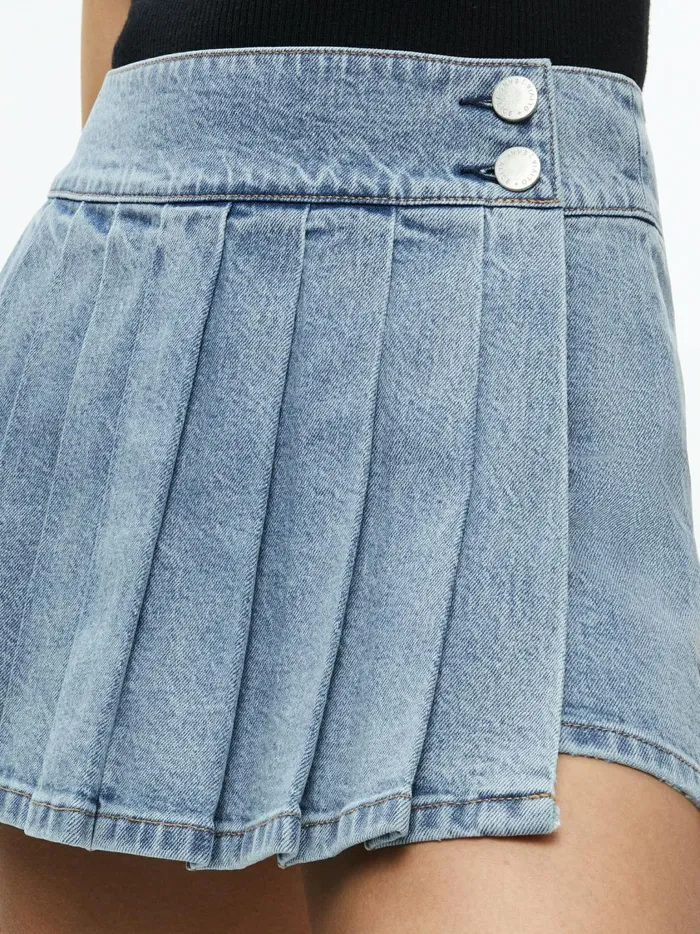 Womens Skirts Alice Olivia Noah Denim Pleated Skort Georgia Vintage Blue