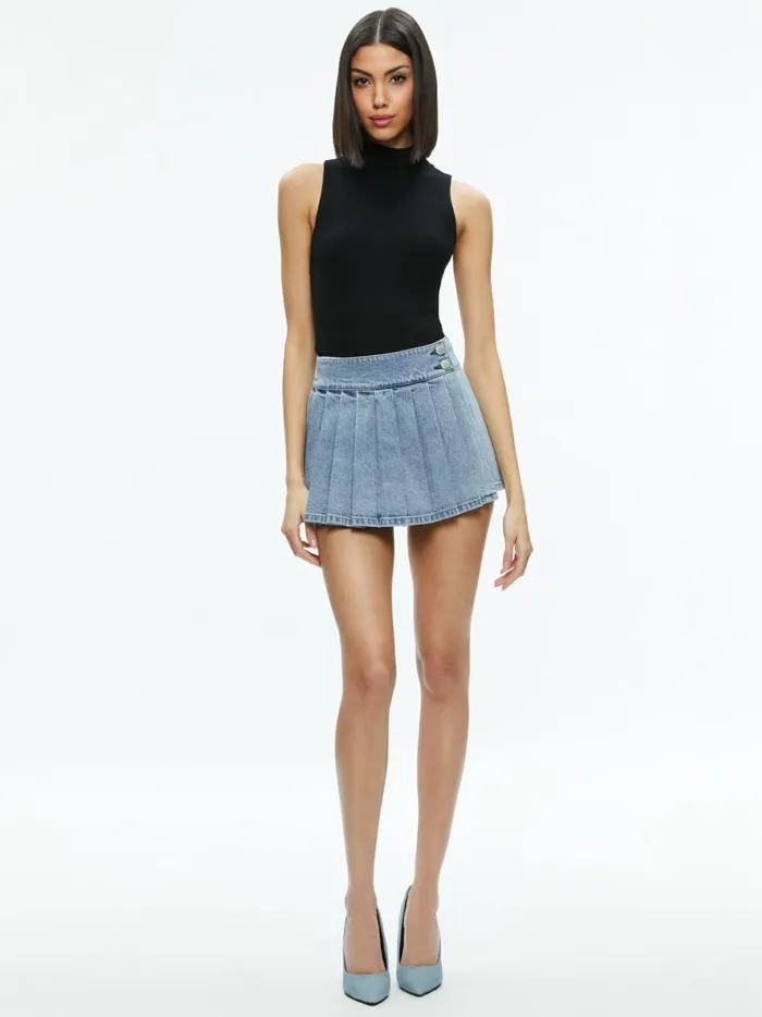 Womens Skirts Alice Olivia Noah Denim Pleated Skort Georgia Vintage Blue