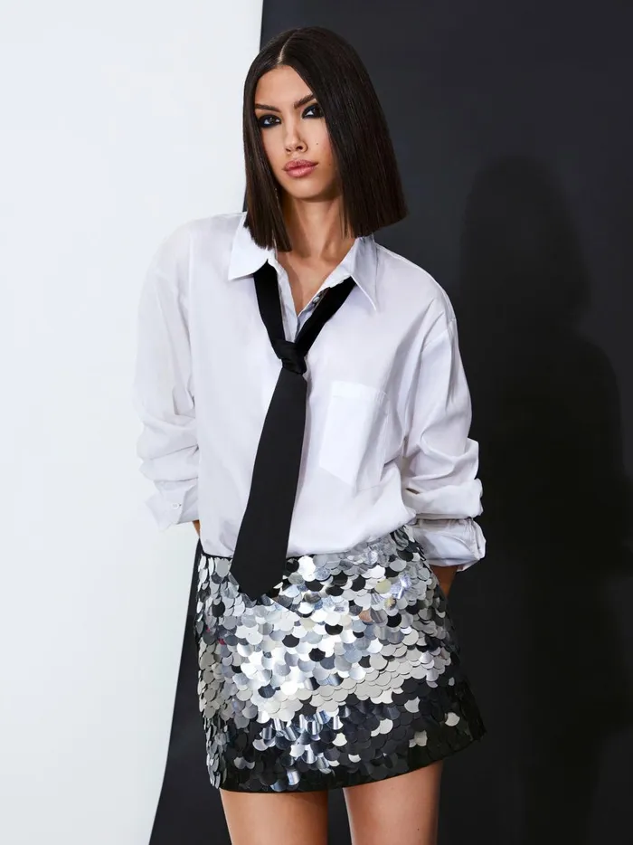 Womens Skirts Alice Olivia Rubi Sequin Mini Skirt Silverblack
