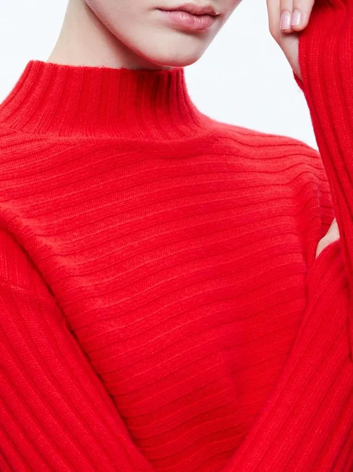 Womens Sweaters Alice Olivia Tavill Mock Neck Pullover Perfect Ruby