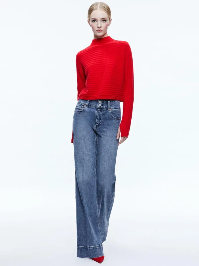 Womens Sweaters Alice Olivia Tavill Mock Neck Pullover Perfect Ruby