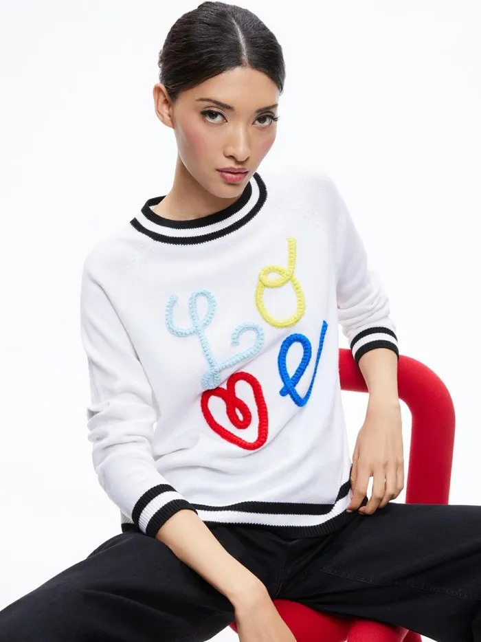 Womens Tops Alice Olivia Albina Love Pullover Soft Whiteblack