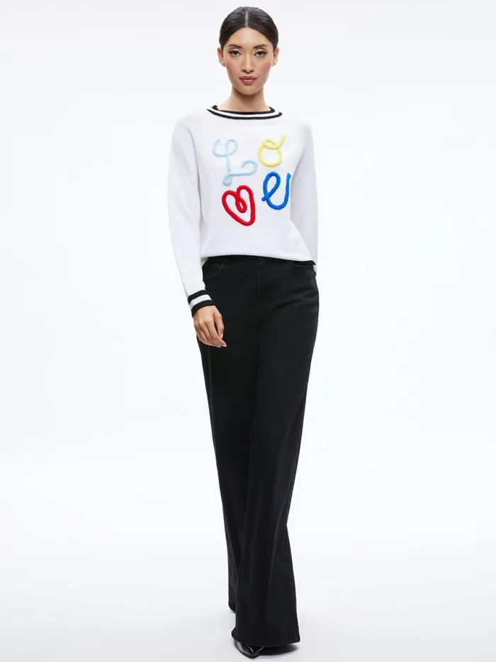 Womens Tops Alice Olivia Albina Love Pullover Soft Whiteblack