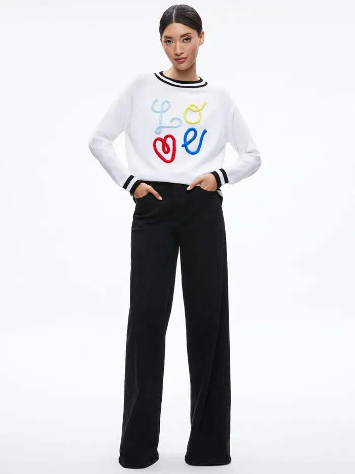 Womens Tops Alice Olivia Albina Love Pullover Soft Whiteblack